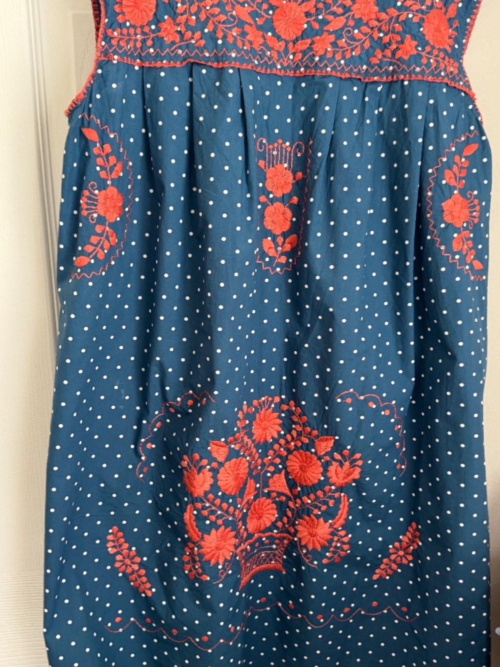 DARLING SISTER MARY, INDIGO POLKA DOT DRESS WITH EMBROIDERY - Picture 6 of 16